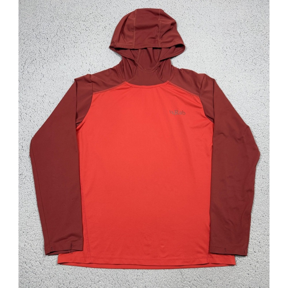 Rab Shirt Mens Medium Red Long Sleeve Hooded Hiking Athletic Performance Top